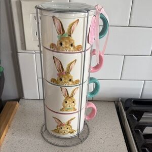 Bunny Stackable Mugs with Pink and Green Handles